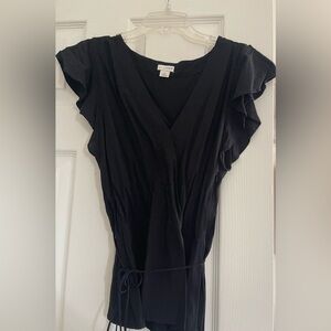 JCrew Black Flutter Sleeve Top